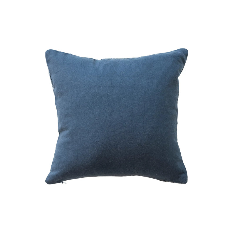 Cotton Printed Pillow w/ Wreath, Embroidery, Beads & Pom Poms
