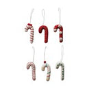 Handmade Wool Felt Candy Cane Ornament w/ Embroidery, 6 Styles