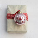 Hand-Painted Mercury Glass Ball Ornament w/ Red Glitter "Holly Jolly", Pink