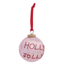 Hand-Painted Mercury Glass Ball Ornament w/ Red Glitter "Holly Jolly", Pink