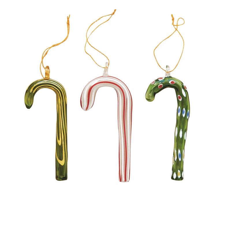 Handmade Glass Candy Cane Ornament - 3 Styles