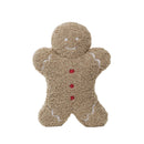 Fabric Bouclé Gingerbread Man Shaped Pillow, Brown, Red & White