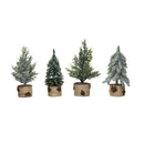 Faux Cedar/Pine Tree w/ Faux Wood Base, Snow/Frost Finish, 4 Styles