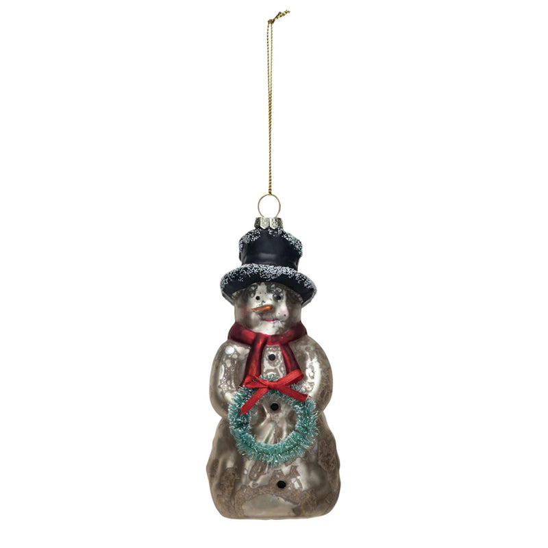 Mercury Glass Snowman Ornament w/ Wreath