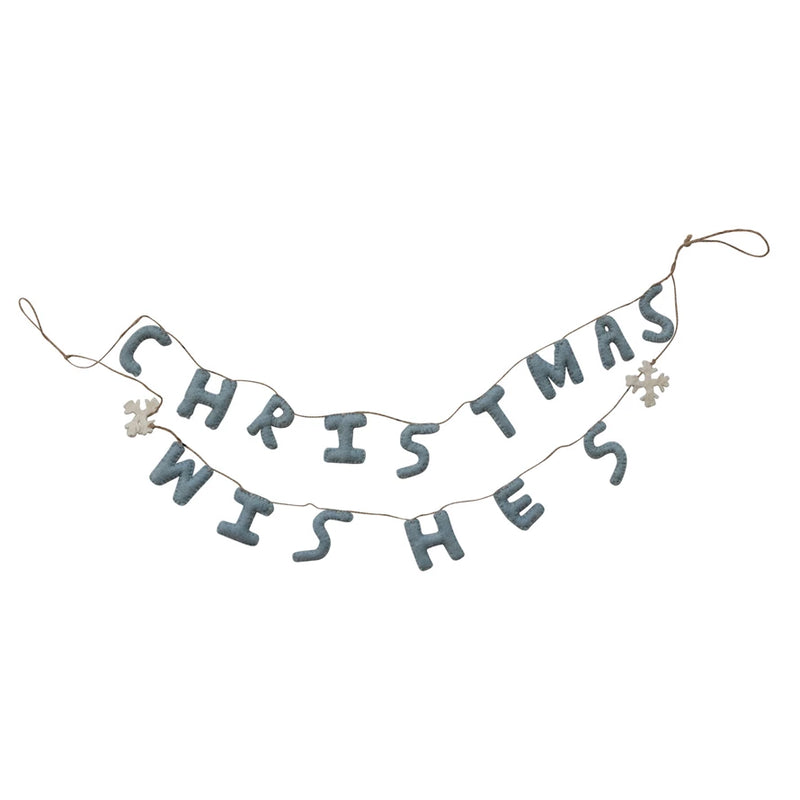 Handmade Wool Felt Double Layer Banner with Snowflakes & Jute Cord