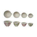 Hand-Painted Stoneware Prep Bowls with Grid Pattern, Set of 4