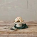 Hand-Painted Stoneware Pedestal with Grid Pattern