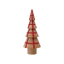Hand-Painted Wood Tree with Grid Pattern, Natural & Red