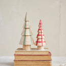 Hand-Painted Wood Tree with Grid Pattern, Natural & Red