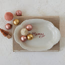 Stoneware Scalloped Platter with Embossed Edge "Merry"