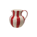 Hand-Painted Stoneware Striped Pitcher with Linen Texture