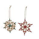 Handmade Mango Wood Bead Snowflake Ornament, Natural, 2 Styles