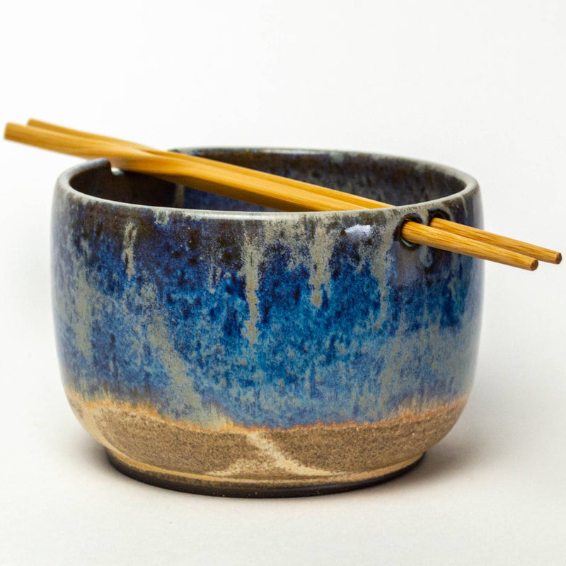 Rice/Noodle Bowl - Handmade in Ohio Chocolate Clay - Blue