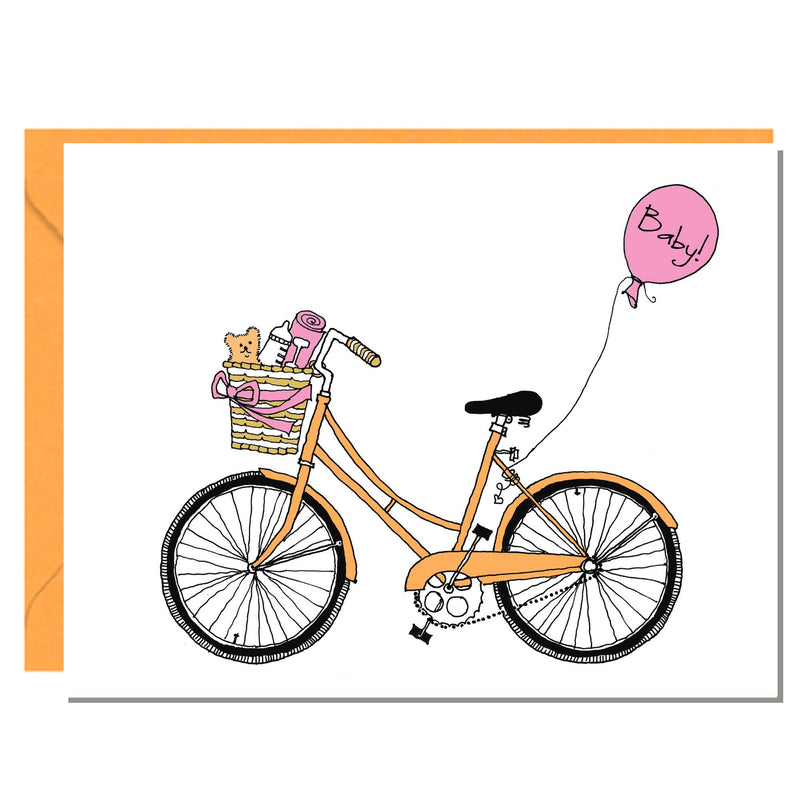 Baby Bike Card - Orange and Pink
