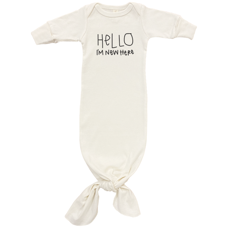 Hello I'm New Here - Long Sleeve Infant Tie Gown - Black - 0-3 Months