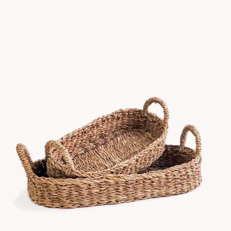 Handwoven Savar Bread Basket with Natural Handle