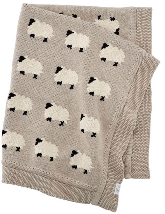 Furry Sheep - Organic Cotton Jacquard Knit Baby Blanket: One Size