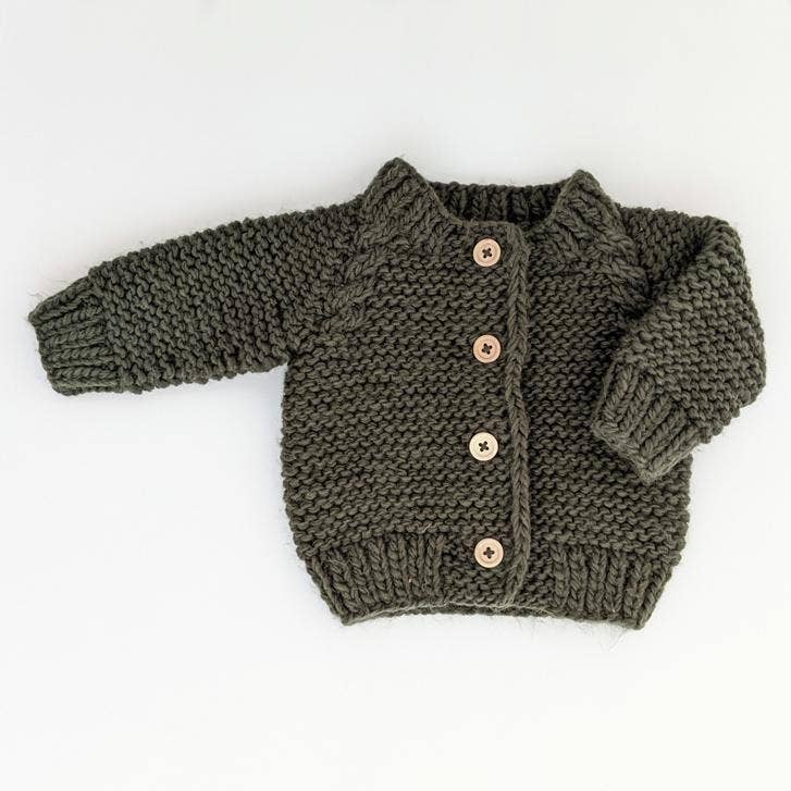 Loden Garter Stitch Cardigan Sweater: 0-6 months