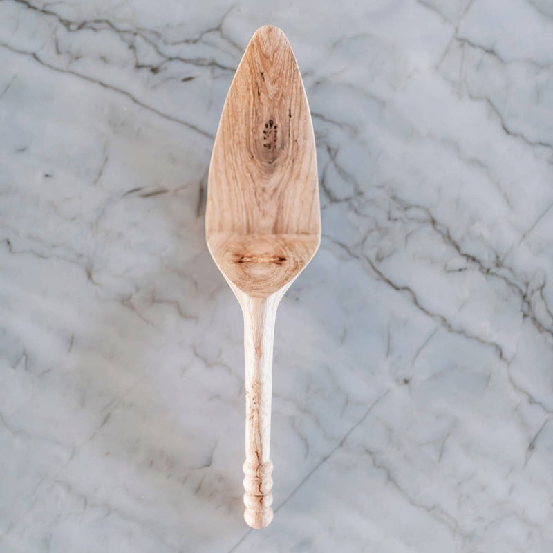 Hand Carved Wooden Spoon- Faye Pie Server: Light Musave Wood