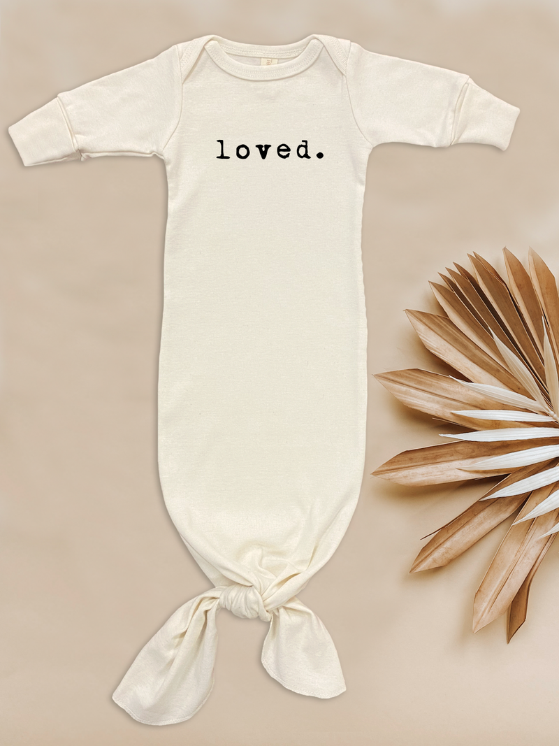 Loved Fold Over Mittens Long Sleeve Newborn Tie Gown: 0-3m
