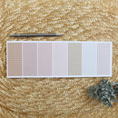 Boho, muted colors grid notepad with 7 sections: No plastic sleeve