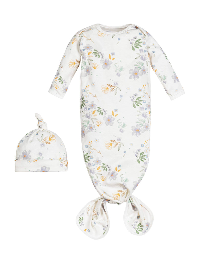 Knotted Gown & Beanie Set - Modern Daisy 0-3m