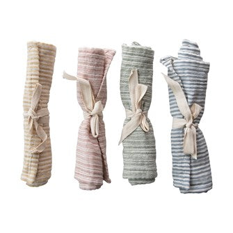 Woven Cotton Burp Cloth with Stripes, 4 Colors