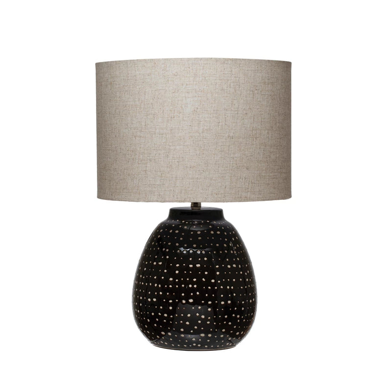 Stoneware Table Lamp, Black with White Dots