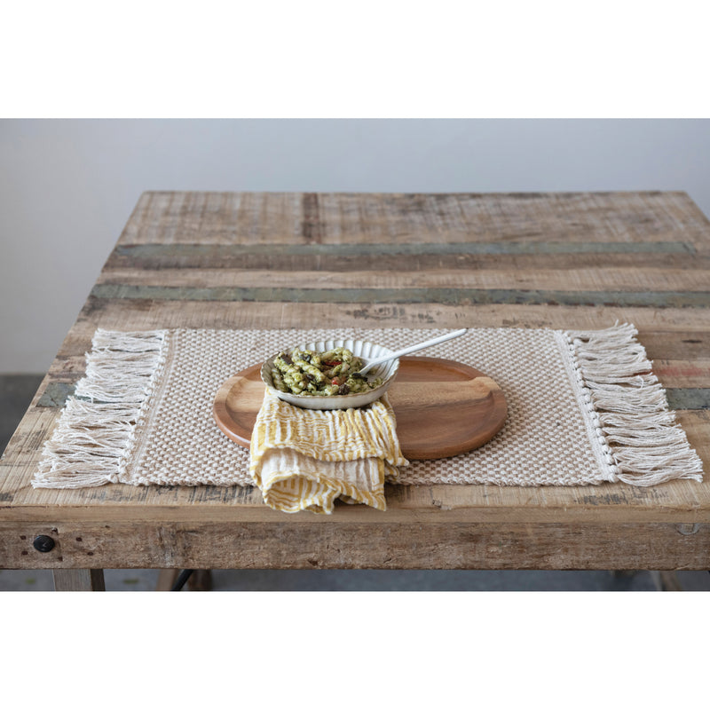 Woven Cotton and Jute Placemat with Fringe
