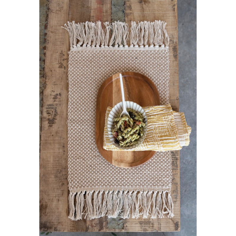 Woven Cotton and Jute Placemat with Fringe