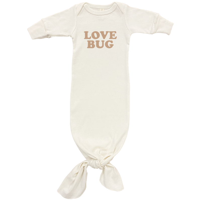 Love Bug Fold Over Mittens Long Sleeve Newborn Tie Gown Clay - 0-3 Months