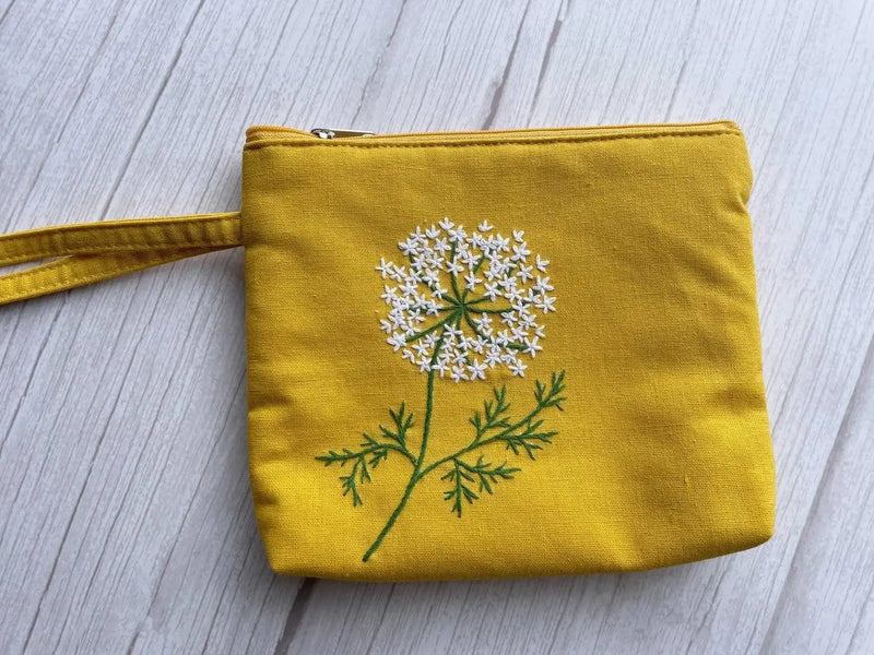 Flower Embroidered Cosmetics Bag: Dandelion
