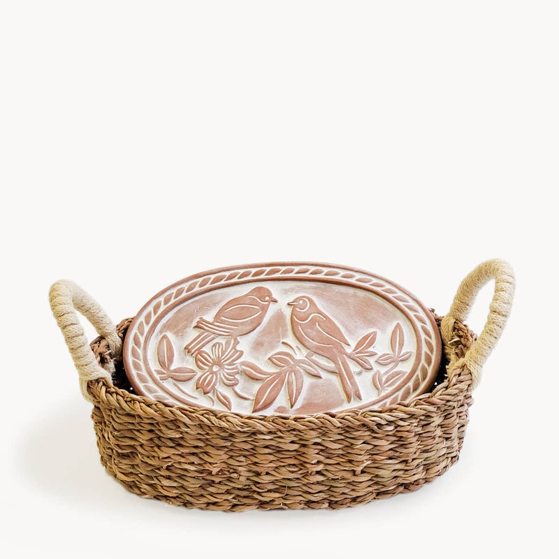 Handmade Bread Warmer & Wicker Basket - Lovebirds Oval