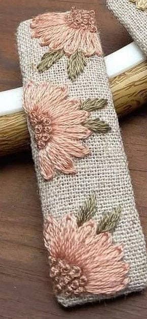 Sunflower Peony Embroidered Hair Barrette:  Pink Sunflower