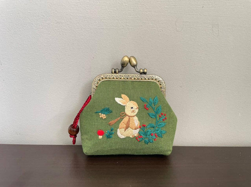 Rabbit Embroidered Green Coin Purse