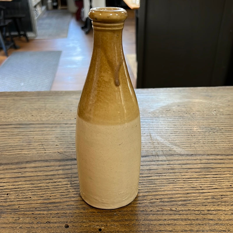 Vintage Two Tone Gold and Tan Stoneware Ginger Beer Bottle
