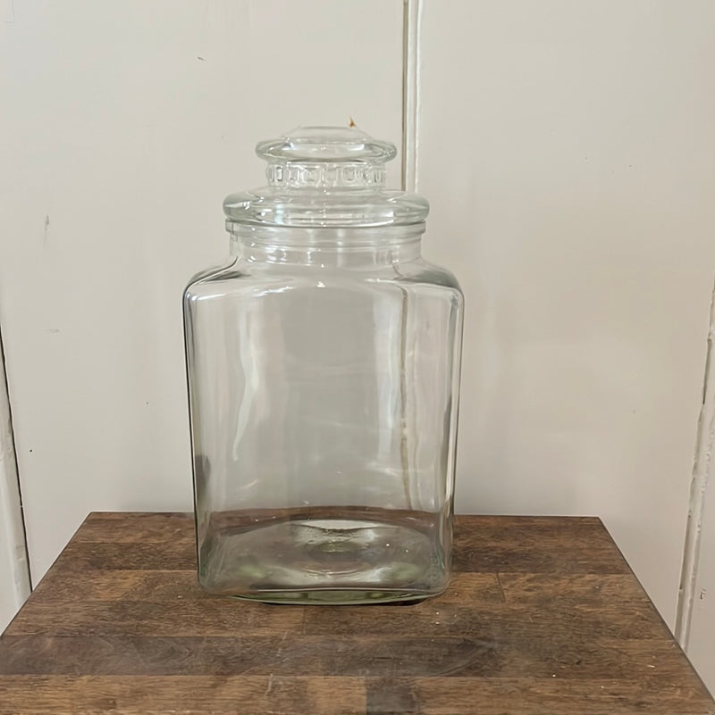 Vintage 10” Tall Clear Glass Canister -Small