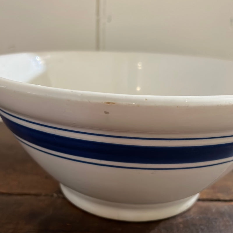 Vintage 10” Stoneware Triple Blue Band Mixing Bowl