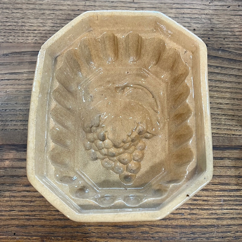 Antique Yellow Ware Grapes Pudding  Mold