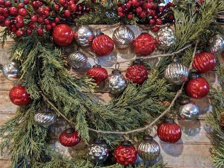 Embossed Mercury Glass Ornament Garland - Red & Silver Finish 72"