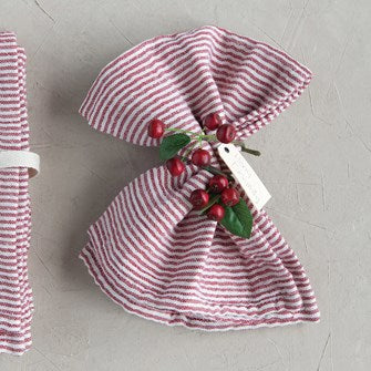 Square Cotton Napkins w/ Stripes, Red & Cream Color, Set of 4