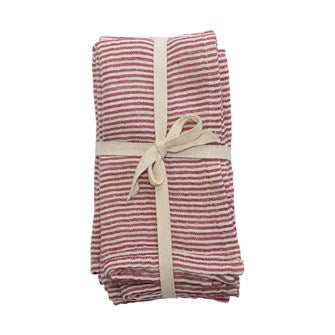 Square Cotton Napkins w/ Stripes, Red & Cream Color, Set of 4